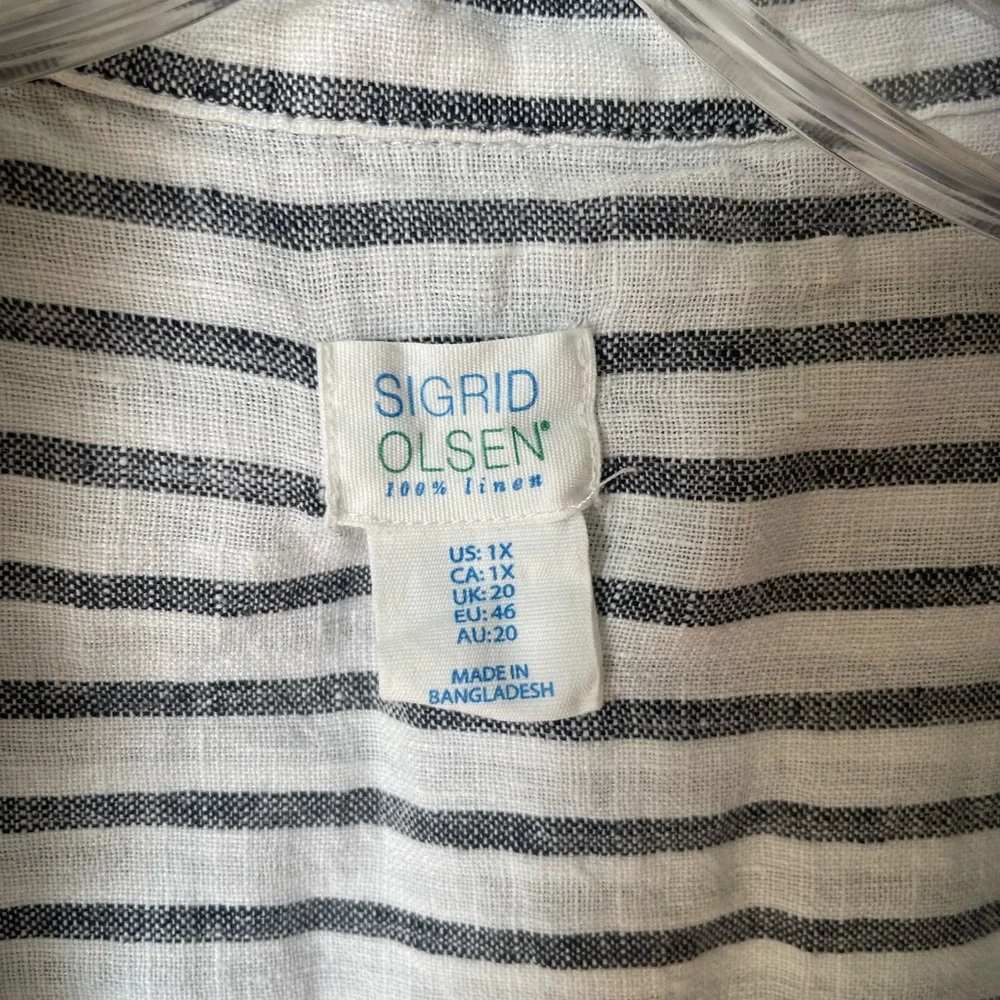 Sigrid Olsen 1X 100% Linen Striped Button-Up Shirt - Picture 3 of 5